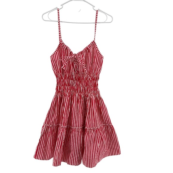 Lusana Dresses & Skirts - Lusana Rosa Poplin Mini Dress Red White Striped Smocked Womens Size 4